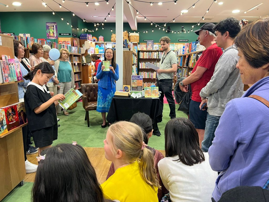 Author talk about the book with Luke from Book Face, Ravenswood girls in foreground